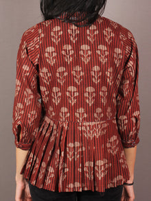 Red Beige Hand Block Printed Cotton Top - T11640023