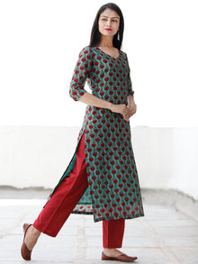 Rose Garden - Dark Green Maroon Chanderi  Kurta & Pants Sets  - Set of 2  - SS01F1925