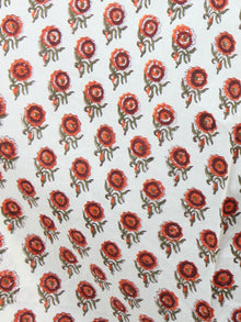 Beige Orange Green Maroon Hand Block Printed Long Cotton Dress With Inverted Box Pleat - D1912301