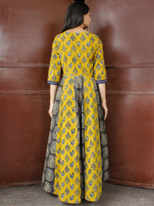 Classic Peacock - Hand Block Printed Long Cotton Sequence Work Dress  - D345F1809