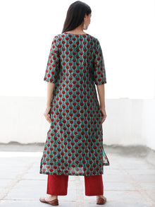 Rose Garden - Dark Green Maroon Chanderi  Kurta & Pants Sets  - Set of 2  - SS01F1925