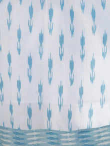White Sky Blue Hand Woven Cotton Ikat Midi Length Dress With Peasant Sleeves  - D109F814