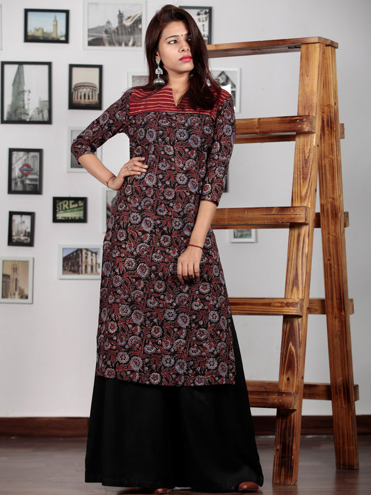 Black Maroon Red Blue Ajrakh Hand Block Printed Kurta in Natural Colors - K69BP0124