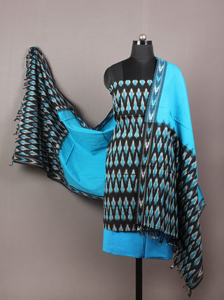 Azure Black White Ikat Handwoven Cotton Suit Fabric Set of 3 - S1002013