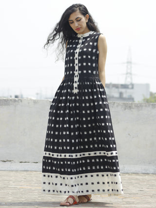 Black Ivory Handwoven Ikat  Sleeveless Dress With Side Pockets-  D107F661