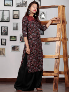 Black Maroon Red Blue Ajrakh Hand Block Printed Kurta in Natural Colors - K69BP0124
