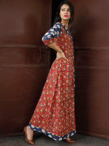 FLOWER MOSIAC - Hand Block Printed Long Cotton Dress - D344F1813