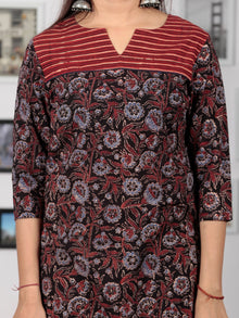 Black Maroon Red Blue Ajrakh Hand Block Printed Kurta in Natural Colors - K69BP0124