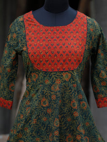 Green Red Yellow Black Ajrakh Hand Block Printed Kurta - K62BP082