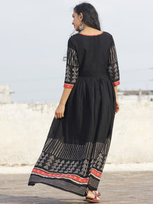 Naaz Black White Grey Hand Block Printed Long Dress With Gathers -  DS18F001