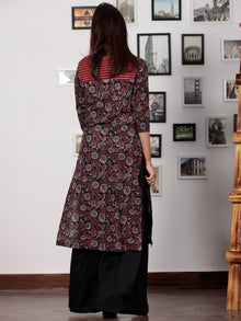 Black Maroon Red Blue Ajrakh Hand Block Printed Kurta in Natural Colors - K69BP0124