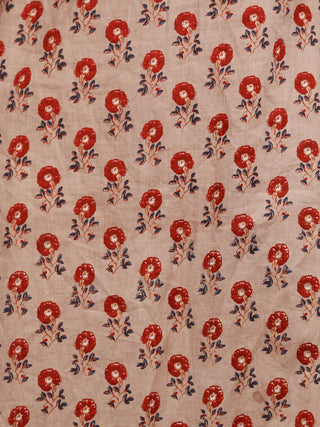 Beige Brown Green Cotton Block Printed Kurta & Pants - Set of 2 - SS01F1876