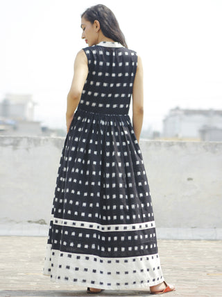 Black Ivory Handwoven Ikat  Sleeveless Dress With Side Pockets-  D107F661
