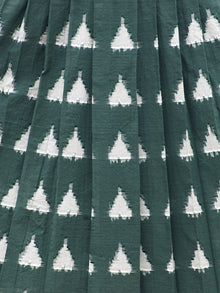 Pine Green Ivory Handwoven Double Ikat Pleated Dress With Side Pockets & Back Zip -  D65F854
