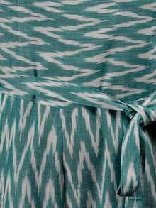 Teal Green Grey Ikat Handwoven Jumpsuit With Belt And Back Zip - D249F1253