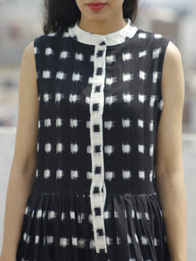 Black Ivory Handwoven Ikat  Sleeveless Dress With Side Pockets-  D107F661