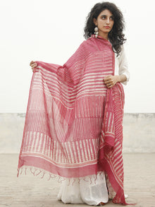 Punch Pink Ivory Chanderi Hand Black Printed & Hand Painted Dupatta - D04170225