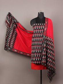 Red Black White Ikat Handwoven Cotton Suit Fabric Set of 3 - S1002014