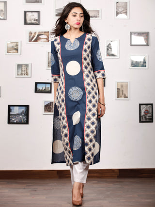 Indigo Kashish White Ajrakh Hand Block Printed Kurta in Natural Colors - K124F1506
