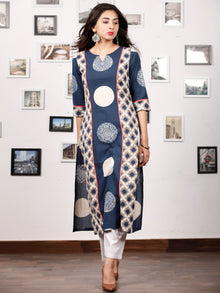 Indigo Kashish White Ajrakh Hand Block Printed Kurta in Natural Colors - K124F1506
