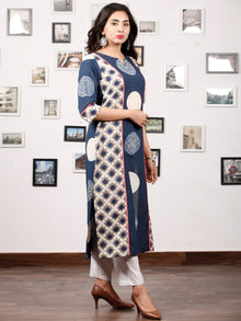 Indigo Kashish White Ajrakh Hand Block Printed Kurta in Natural Colors - K124F1506
