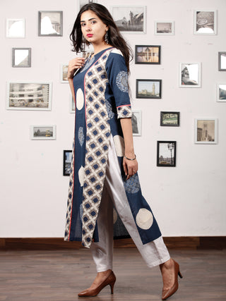 Indigo Kashish White Ajrakh Hand Block Printed Kurta in Natural Colors - K124F1506