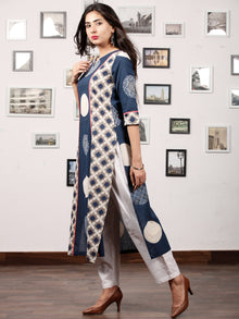 Indigo Kashish White Ajrakh Hand Block Printed Kurta in Natural Colors - K124F1506