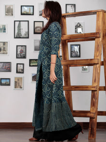 Green Black Indigo Ajrakh Hand Block Printed Long Kurta With Front Slit - K60BP0112