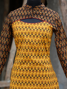 Yellow Rust Black Green Hand Block Printed Ajrakh Kurta With Stand Collar  - K38BP088