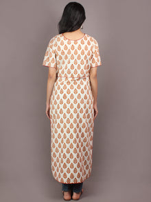 White Orange Hand Block Printed Kurti With Side Slit - K0540901