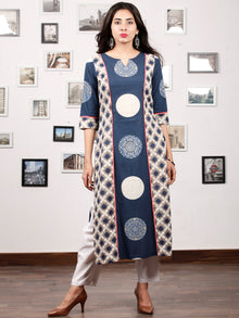 Indigo Kashish White Ajrakh Hand Block Printed Kurta in Natural Colors - K124F1506