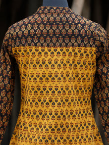 Yellow Rust Black Green Hand Block Printed Ajrakh Kurta With Stand Collar  - K38BP088