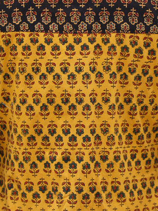 Yellow Rust Black Green Hand Block Printed Ajrakh Kurta With Stand Collar  - K38BP088