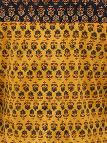 Yellow Rust Black Green Hand Block Printed Ajrakh Kurta With Stand Collar  - K38BP088