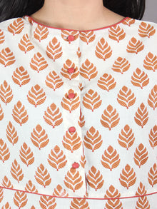 White Orange Hand Block Printed Kurti With Side Slit - K0540901
