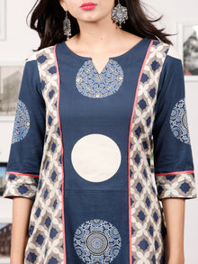 Indigo Kashish White Ajrakh Hand Block Printed Kurta in Natural Colors - K124F1506