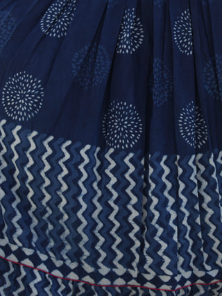 Naaz Indigo White Hand Blocked Cotton Long Dress With Highlighted Neck - DS46F001