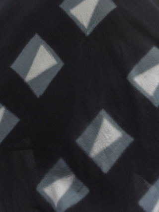 Naaz Black Grey White Hand Block Printed & Tie Dye Dress With Sleeve Slit And Collar - DS23F001