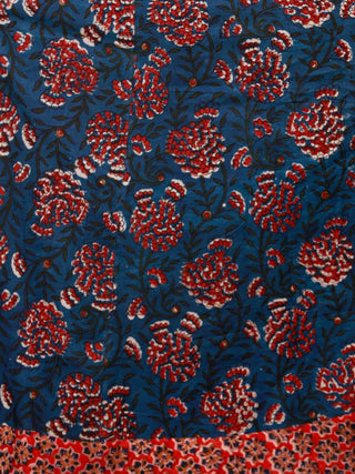 Indigo Rust Red Hand Block Printed Long Cotton Dress With Back Knots - D162F1341