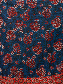 Indigo Rust Red Hand Block Printed Long Cotton Dress With Back Knots - D162F1341