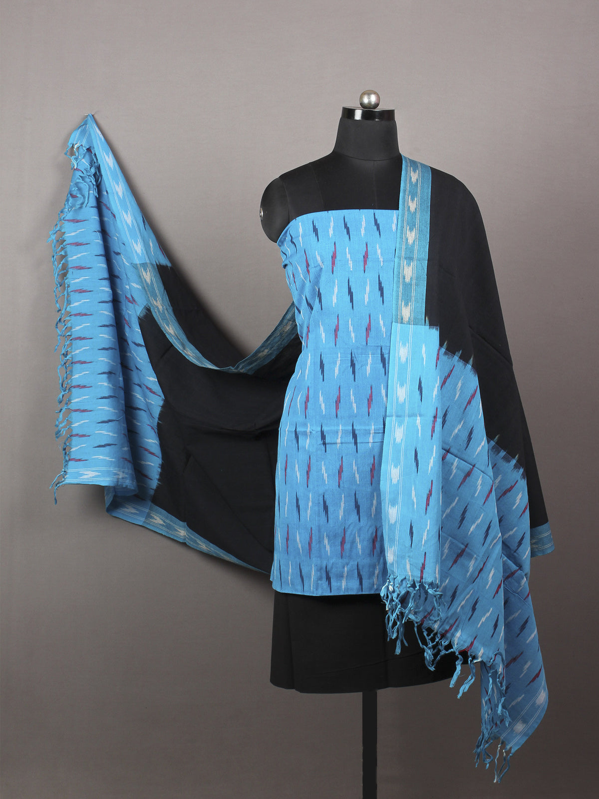 Azure Black Multi Color Ikat Handwoven Cotton Suit Fabric Set of 3 - S1002015