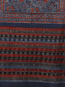 Indigo Maroon Ivory Black Mughal Nakashi Ajrakh Hand Block Printed Cotton Stole - S63170124