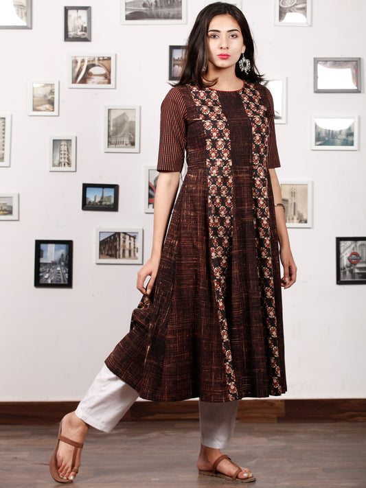 Black Brown Maroon Hand Block Printed Kurta - K97f1507