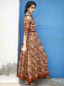 Naaz Kesari - Rust Maroon Ivory Black Hand Block Printed Long Cotton Dress  - DS05F001