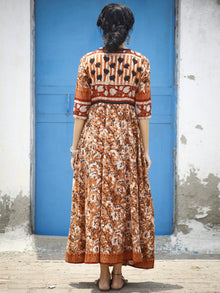 Naaz Kesari - Rust Maroon Ivory Black Hand Block Printed Long Cotton Dress  - DS05F001