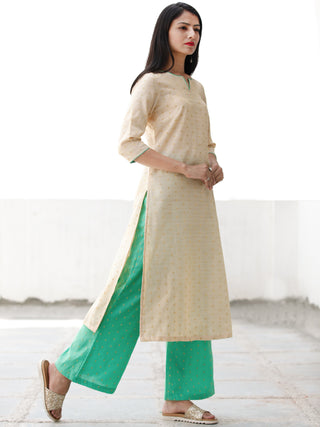 Beige Green Golden Chanderi Silk Kurta & Pants Sets  - Set of 2  - SS01F071