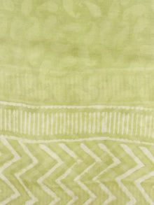 Asparagus green White Chanderi Hand Black Printed & Hand Painted Dupatta - D04170222