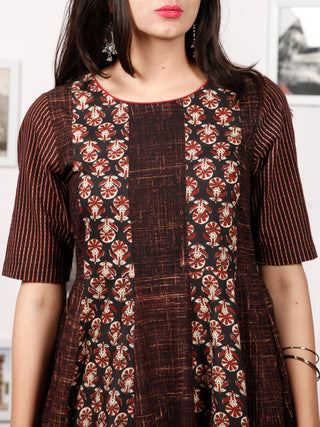 Black Brown Maroon Hand Block Printed Kurta - K97f1507