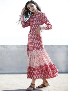 Pink Ivory Front Open Hand Woven Ikat Cotton Tier Dress  - D193F946