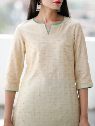 Beige Green Golden Chanderi Silk Kurta & Pants Sets  - Set of 2  - SS01F071